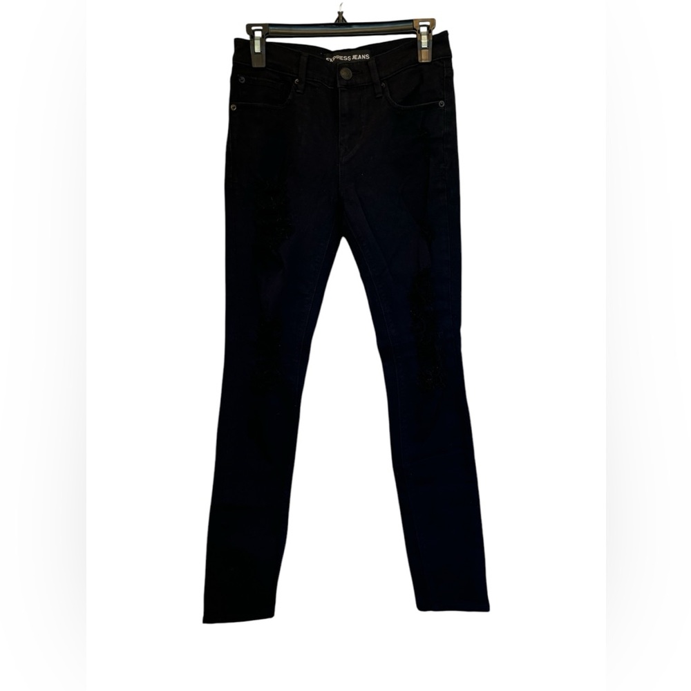 Express black mid-rise distressed black jean leggings size 0